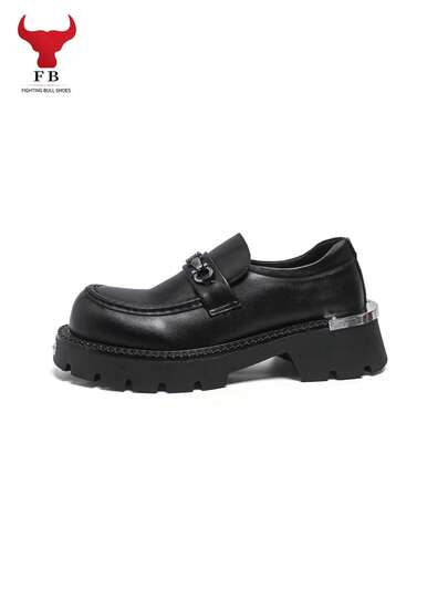  Mocassins noirs à enfiler pour hommes GEDOUGONGNIU, cuir mat avec garniture métallique et semelle épaisse, chaussures de style rétro punk et preppy, chaussures tout-aller pour le travail, les rendez-vous et le port quotidien