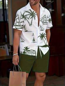 Herren Mode KING Lässig Bequemes T-Shirt und Shorts Set, 3D Muster Kurzarm T-Shirt und lockere Kordelzug Shorts, Sommer Outdoor Outfit - Verschiedenfarbig - Übersicht 3