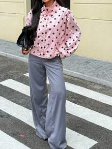 Áo khoác sơ mi chấm bi thời trang nữ Seelio Xuân/Hè mới về, kiểu dáng preppy đa năng, tay dài, cổ đứng. - Chấm bi hồng - Xem 6