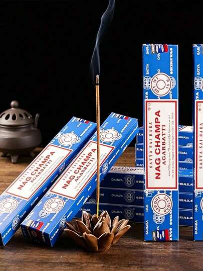 Incenso Nag Champa Satya Sai Baba, 15g, Qualidade de Exportação Tradicional, Meticulosamente Revestido com Pó Marrom-Avermelhado, Acompanhado de uma Base de Madeira Amarelo-Dourada Natural, Sem Aditivos Químicos. Para Incenso Doméstico e Oferendas Religiosas