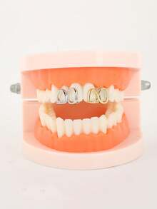 1pc Removable Hip-Hop Style Double Hollow Tooth Grillz Teeth Decoration For Women And Men - Gold - View 6