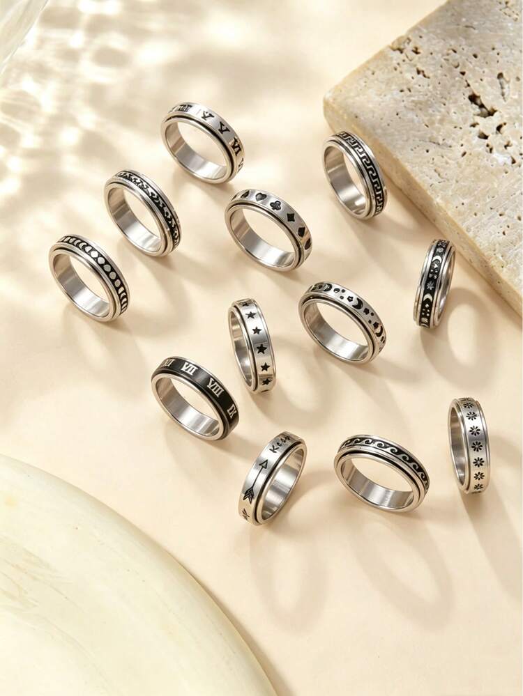 Nhẫn xoay bằng thép không gỉ kiểu dáng châu Âu và Mỹ thời trang, nhẫn xoay giảm căng thẳng bằng thép titan, bộ nhẫn đeo đốt ngón tay kiểu cổ điển, unisex. - Nhiều màu - Xem 1