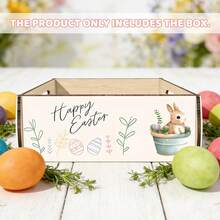1pc Wooden Easter Bunny Storage Box - Cute Rabbit Illustration Wooden Puzzle Box, Suitable For Spring/Summer Home Decor, Easter Party Decoration, Semi-Open Wooden Frame Box, Perfect Housewarming Gift & Organizer - Multicolor - View 1