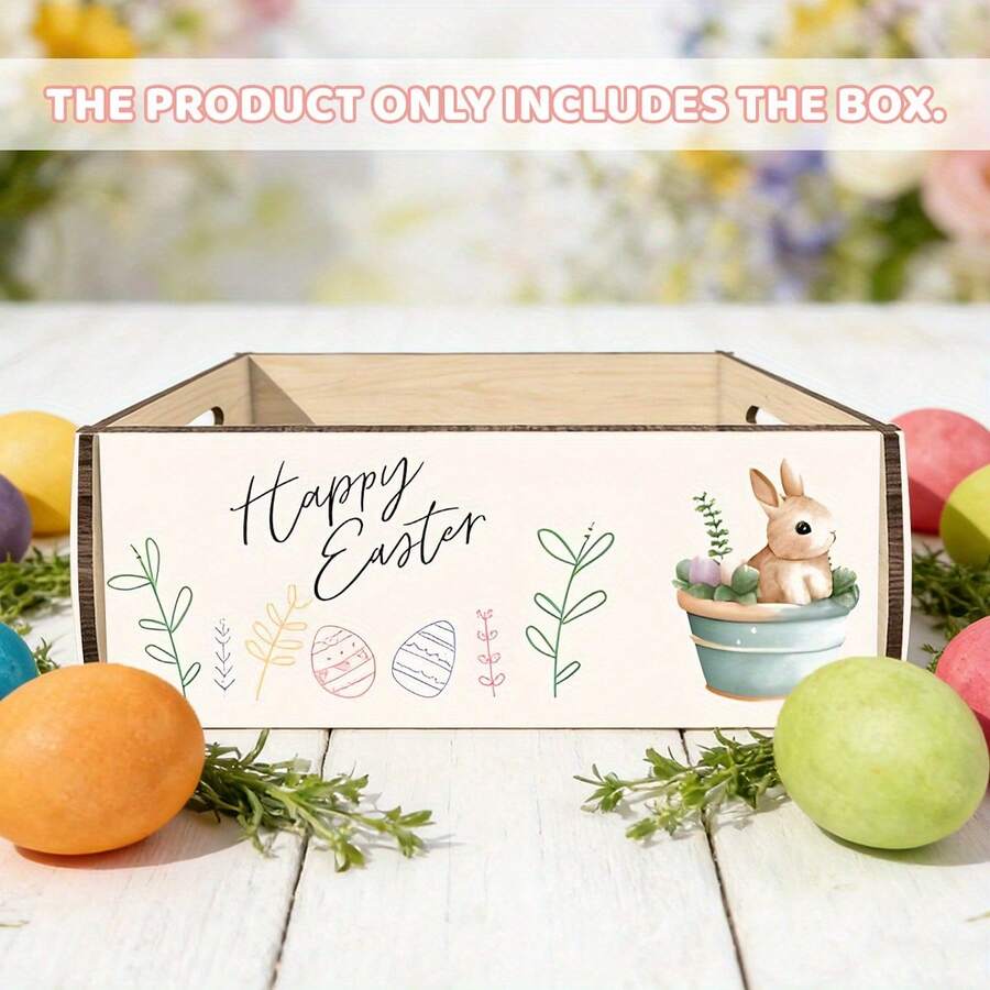 1pc Wooden Easter Bunny Storage Box - Cute Rabbit Illustration Wooden Puzzle Box, Suitable For Spring/Summer Home Decor, Easter Party Decoration, Semi-Open Wooden Frame Box, Perfect Housewarming Gift & Organizer - Multicolor - View 1
