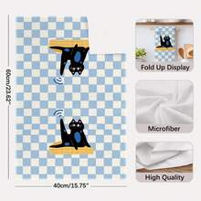 2pcs Cute Black Cat Checkered Pattern Kitchen Towels, 40*60cm Microfiber Dish Cloths, Cleaning Rags, Hand Towels, Kitchen Decor, Housewarming Gift - Multicolor - View 3