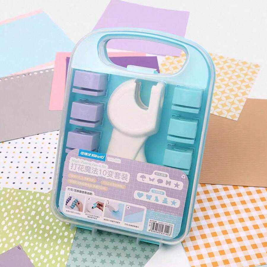 Juego de herramientas de perforación y estampado de 10 en 1 con múltiples patrones, 2 en 1 de perforación y estampado, adecuado para tarjetas DIY, álbumes, scrapbooks y etiquetas de regalo - Colocar - Ver 1