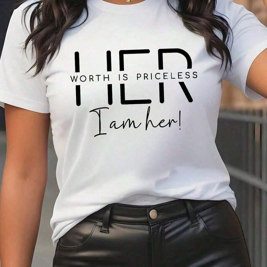 Women's T-Shirt With Letter Print And Round Neck - Summery, Casual Short-Sleeved T-Shirt With Round Neck - Fashionable Women's Everyday Wear - White Women's T-Shirt - 白色 - 查看 1