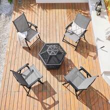 Patio Dining Chairs Set Of 4 With Armrests, Outdoor Folding Metal Frame And Backrest For - A - View 2