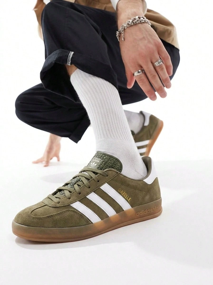 Adidas Gazelle Indoor Men's Sneakers Olive Strata / Cloud White / Gold Metallic JQ0174 - 橄欖綠/雲白/金金屬 - 查看 1