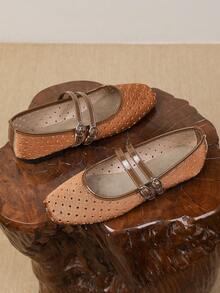 New Pentagram Hollow Mary Jane Shoes, Breathable Non-Stuffy Granny Shoes, Spring/Summer/Autumn, Slip-On Ballet Shoes - Orange - View 5