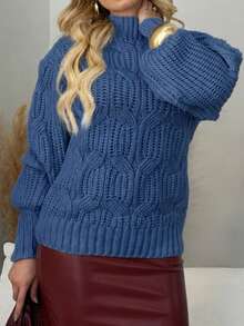 Women's Winter Woolen Turtleneck Sweater With Braided Knit Detail - 阿祖爾牛仔褲 - 查看 2