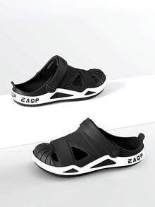 Men's Two-Strap Outdoor Slippers, Lightweight Water-Resistant Beach Sandals, Anti-Slip Thick Sole Slides For Summer, Casual Outings & Vacation Activities - Black - View 2