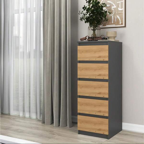 Gabinete de cajones vertical multifuncional: Diseño minimalista perfecto para espacios pequeños, ideal para almacenamiento al final de la cama en el dormitorio, aparador en la sala de estar o para organización en la entrada. Cuenta con deslizadores silenciosos y una estructura de antivuelco, lo que lo convierte en un ajuste perfecto para la organización del hogar moderno.