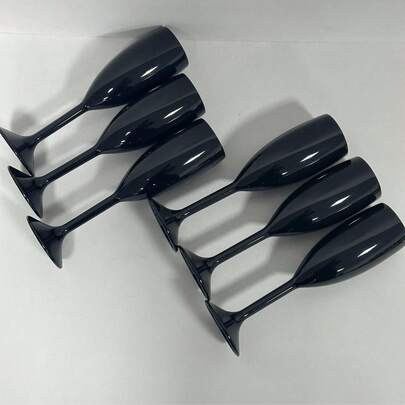 1/6/12pcs Black, White, Pink. Acrylic Champagne Flutes, Stemmed Wine Glasses, 6oz High-Footed Champagne Glasses Suitable For Valentine's Day, Wedding, Bridal Shower, Anniversary Party (Black) Suitable For Wedding, Outdoor Dinner, Valentine's Day.