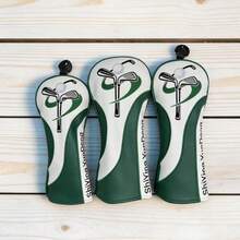 1/3/UT Funda Universal para Cabeza de Palo de Golf, Blanco & Verde Fresco, Estampado Minimalista de Palo de Golf, Material de Cuero Sintético, Mejora la Apariencia del Palo de Golf, Juego de 3 Piezas - Verde - Ver 1
