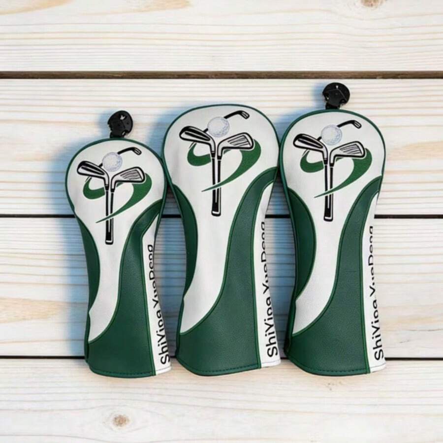 1/3/UT Funda Universal para Cabeza de Palo de Golf, Blanco & Verde Fresco, Estampado Minimalista de Palo de Golf, Material de Cuero Sintético, Mejora la Apariencia del Palo de Golf, Juego de 3 Piezas - Verde - Ver 1