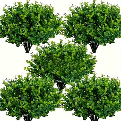 24 peças/2 Maços de Folhagem Artificial, Arbustos de Buxinho Resistentes a UV, Plantas Verdes Realistas - Material Plástico, Adequado para Decoração Interna e Externa, Perfeito para Decoração de Pátio Externo, Decoração Doméstica, Casamento, Quintal, Jardim