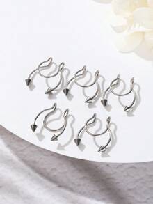 5pcs Fashionable Multi-Color Stainless Steel Nose Clip Fake Piercing Body Jewelry - silver - View 3