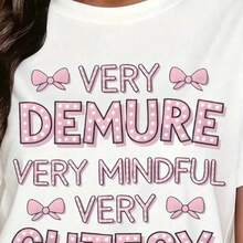 Camiseta Gráfica Muy Recatada, Muy Consciente Y Muy Adorable Para Mujeres - Parte Superior Casual Con Estampado De Lazo Rosa, Camiseta De Cuello Redondo De Algodón Suave, Declaración De Moda Femenina. - White - View 6