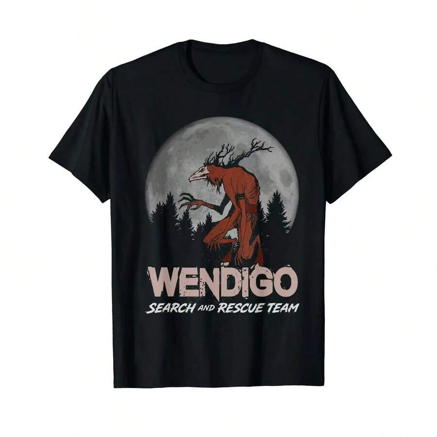 Divertida Camiseta De Manga Corta Wendigo Cool Halloween Par - Negro - Ver 1