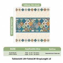 1pc Rectangular Polyester Tablecloth, Blue & Orange Tile Pattern Design, Single-Sided Printing, Suitable For Tabletop, Washable And Reusable, Applicable For Indoor, Outdoor, Patio, Wedding, Party, Dining, Craft Exhibition, Banquet Decoration - Multicolor - View 14