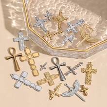 1pc Fashionable Punk Style 304 Stainless Steel Vacuum Electroplated Cross Pendant, Durable Cross Charm Suitable For Bag Decoration, DIY Jewelry Making, Necklace, Bracelet, Earrings - Picture - View 12