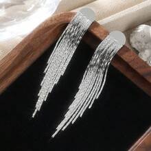 1 Paar modische Retro-Stil Silber Quasten Ohrringe, sexy und elegant, perfektes Party-Accessoire und Urlaubsgeschenk - Silber - Übersicht 7