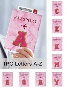 1pc Passport Cover With Rose Red Towel Embroidery And A-Z Letter Print, Unisex RFID Vintage Business Passport Holder, Multifunctional Travel Organizer Pouch, Travel Accessories, Travel Wallet, Passport Case, Beach Holiday Bag, Summer - Pink - View 7