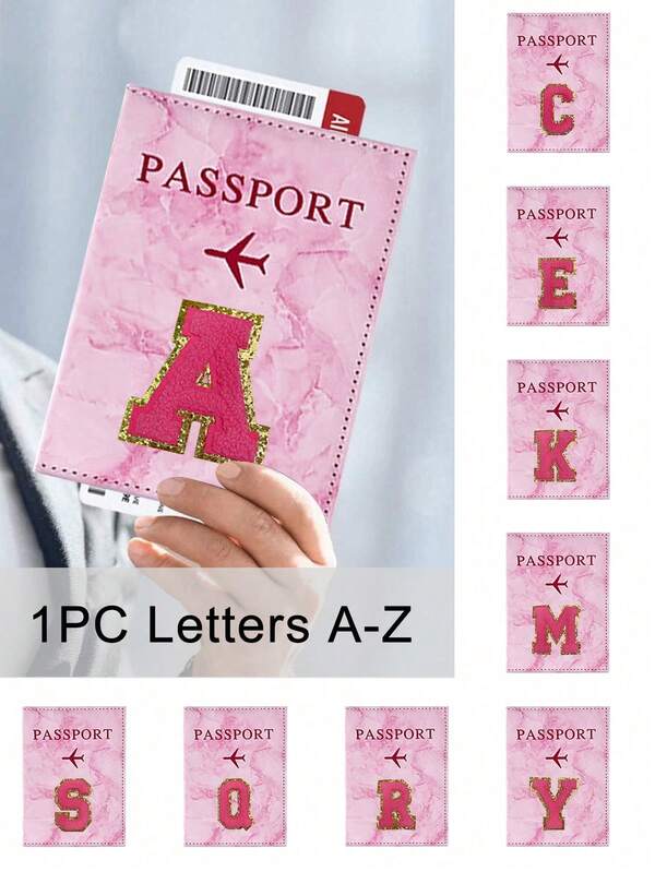 1pc Passport Cover With Rose Red Towel Embroidery And A-Z Letter Print, Unisex RFID Vintage Business Passport Holder, Multifunctional Travel Organizer Pouch, Travel Accessories, Travel Wallet, Passport Case, Beach Holiday Bag, Summer