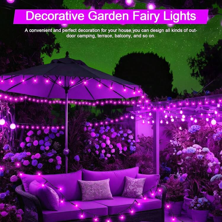 loyyz 戶外 LED 太陽能串燈，200LED/100LED/50LED/20LED 仙女串燈 8 種模式，IPX4，LED 節慶裝飾適用於樹木、庭院、花園和派對，假日屋頂裝飾、婚禮、聖誕樹裝飾 - 紫色的 - 查看 4