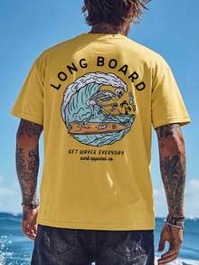 Men's Casual Beach Surfing Printed Short Sleeve T-Shirt, Suitable For Summer, Comfortable & Breathable, Leading Fashion - Yellow - View 3