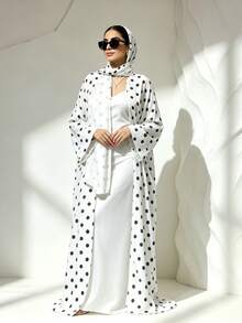 Bộ 1 món gồm khăn trùm đầu và áo choàng Abaya in họa tiết chấm bi, thiết kế cổ điển đa năng, phù hợp cho phụ nữ Hồi giáo mặc hàng ngày và cầu nguyện, thích hợp cho mọi mùa. - Nhiều màu - Xem 5