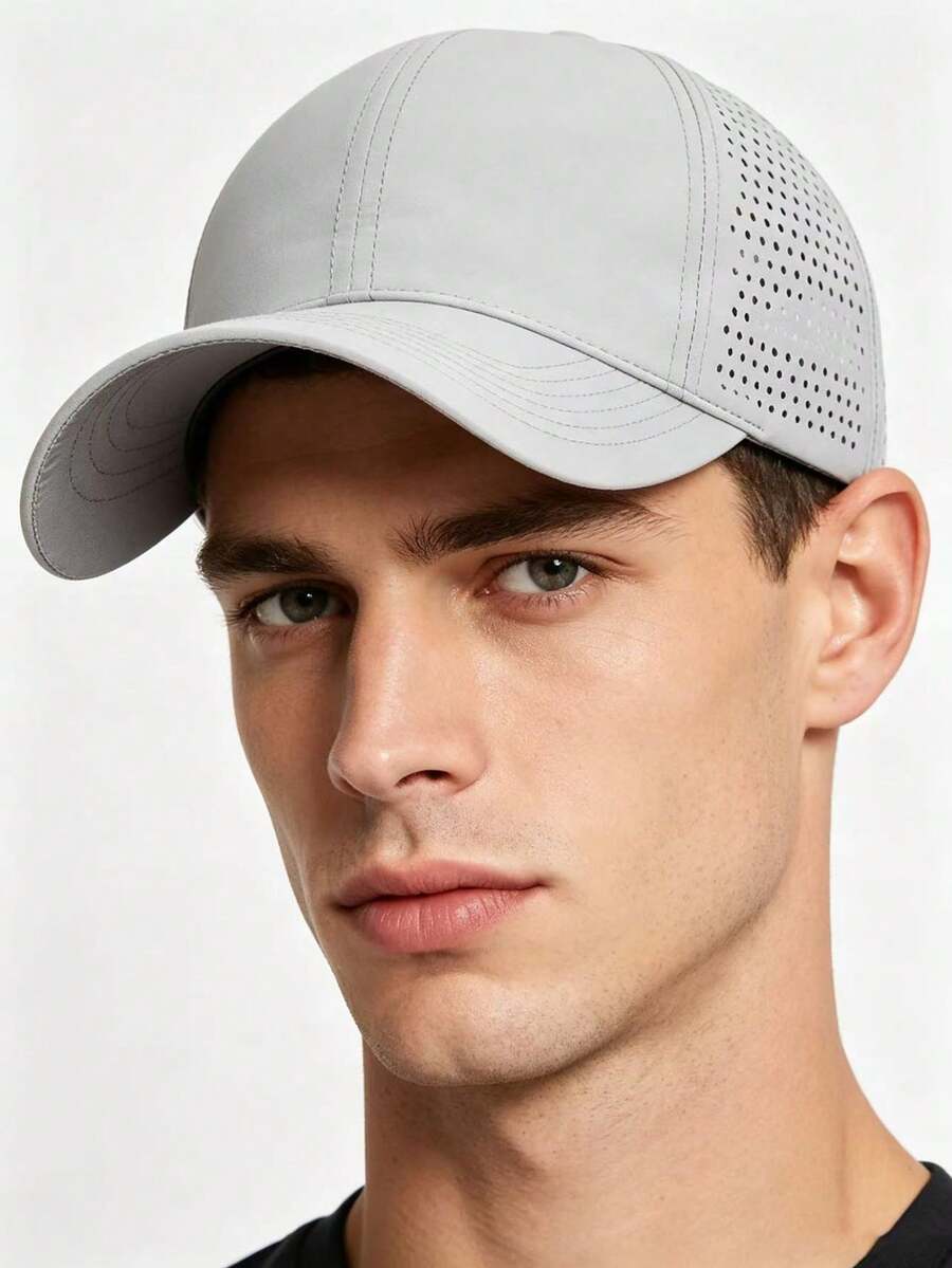 1 pieza Gorra de béisbol unisex de unicolor de secado rápido, sombrero de malla para deportes al aire libre, gorra casual ajustable adecuada para verano, primavera y otoño, viajes, playa, protección solar - Gris Claro - Ver 1