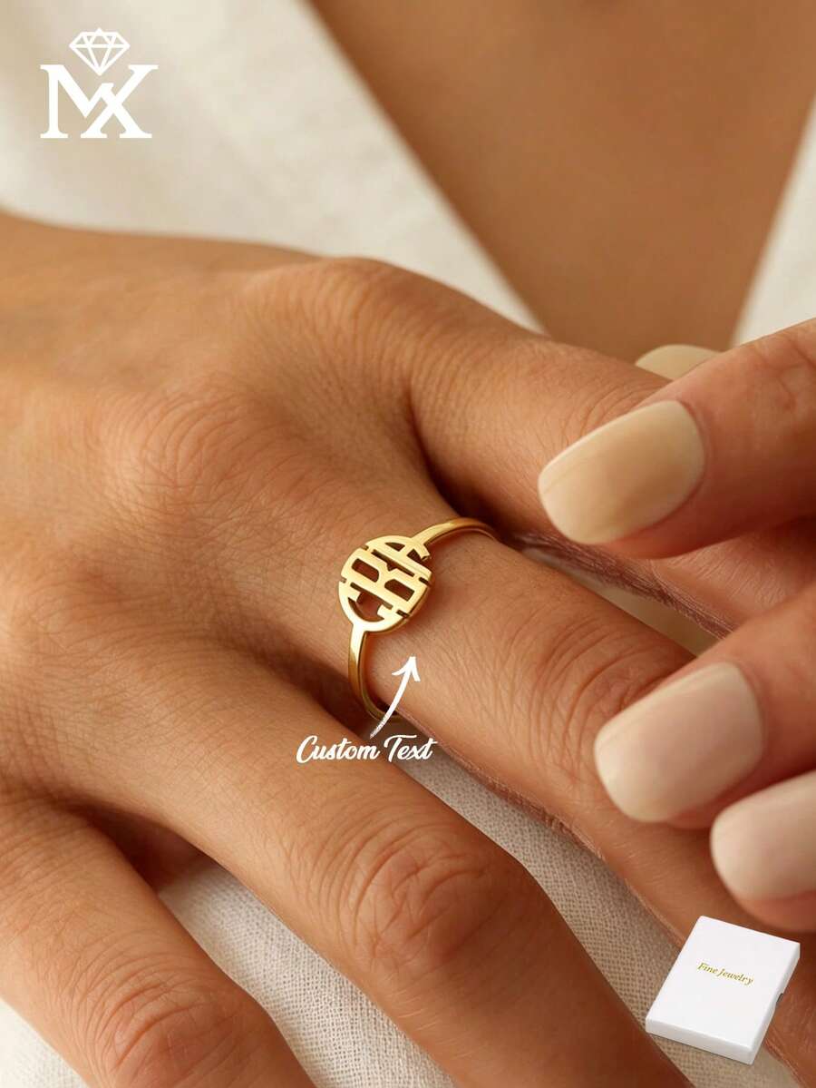 Customized Initial Letter Open Ring, Personalized Small Ring - Multicolor - View 1