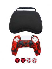 適用於 PlayStation 5，1件保護殼 + 4件搖桿帽 + 1件收納袋套組，防滑防刮防汗，實用遊戲配件 - 手把套+搖桿帽+收納包套裝 - 查看 12