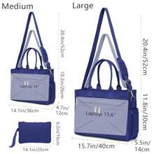Juego de bolsas de lona para mujer, bolsos de hombro grandes, bolso cruzado para portátil, trabajo, profesor, universidad, viajes - 06 - Azul - Ver 7
