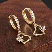 1 par de pendientes con colgante de corazón sintético de moda y temperamento, pendientes versátiles y fáciles de usar como regalo para mujeres en vacaciones o citas - Multicolor - Ver 5