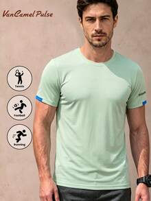 Vancamel Pulse Men's Short Sleeve Versatile Mesh Commuter Design T-Shirt, Simple Solid Color Sports Short Sleeve, Daily Home Casual Short Sleeve - Green - View 1