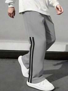 1 pieza Pantalones rectos casuales y sueltos para hombres, pantalones deportivos para primavera/verano para correr, actividades al aire libre, senderismo, trotar, fitness, ropa urbana, playa, viajes diarios, pantalones rectos con rayas de moda, otoño - Gris Claro - Ver 4