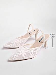 New Chinese Style White High Heel Women's Half-Slingback Stiletto Pointed Toe Lace Embroidered 2-Way Wear Sandals - White - View 7