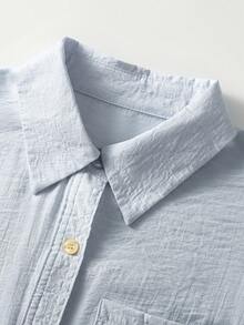 Summer New Design Cinched Waist Turndown Collar Blouse - Light Blue - View 4