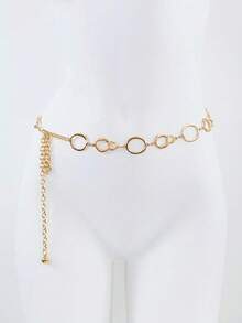 Cinto de Cintura com Decoração de Corrente Metálica, Acessório de Corrente de Cintura Versátil e Minimalista para Vestidos, Design de Círculo Oco - Multicolorido - Visão 1