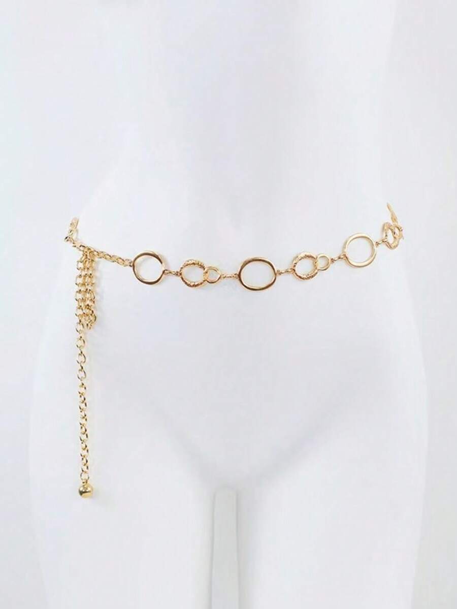 Cinto de Cintura com Decoração de Corrente Metálica, Acessório de Corrente de Cintura Versátil e Minimalista para Vestidos, Design de Círculo Oco - Multicolorido - Visão 1