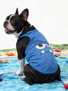 LUCKIE PAW 1pc Big Eye Pattern Pet Vest, Physical Flea Prevention, Reduces Shedding, Heat Insulation And Breathable Dog Vest, Suitable For Large And Small Dogs And Cats - Blue - View 3