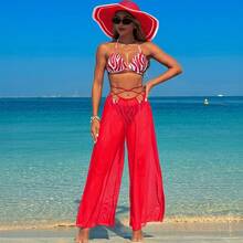 New 2026 Swimsuits For Adult Women, Three-Piece Hot Spring Bathing Suit, Bikini Bathing Suit. - 紅條+紅套裝 - 查看 12