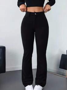 Women's High-Waisted Flare Jeans With Lycra Stretch, Shaping, Butt-Lifting, Bell-Bottom Style - 黑色 - 查看 3