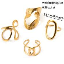 4pcs Fashionable Stainless Steel Rings With Simple Hollow Geometric Design, Versatile Casual Stacking Rings, Perfect Gift For Her, Suitable For Teenagers - Gold - View 3