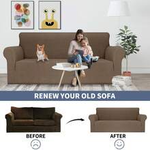 YSTYLE 1/2/3/4 Seater Stretch Sofa Cover With Armrests Modern Polyester Universal Anti-Scratch Non-Slip Washable Sofa Cover For Living Room Office Hotel - Brown - View 3