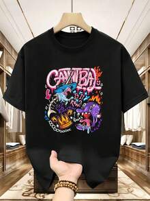 Herren-Streetwear-T-Shirt mit Grafikprint, Premium-Material, Street Hip-Hop, bequem, strapazierf?hig, auff?lliger Print - Schwarz - Übersicht 1