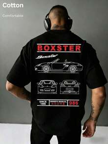 T-shirt coton homme ample, motif voiture de sport classique, grandes tailles, doux respirant beau tombé, vêtement sport décontracté printemps-été, idéal quotidien extérieur vacances - Noir - Voir 7